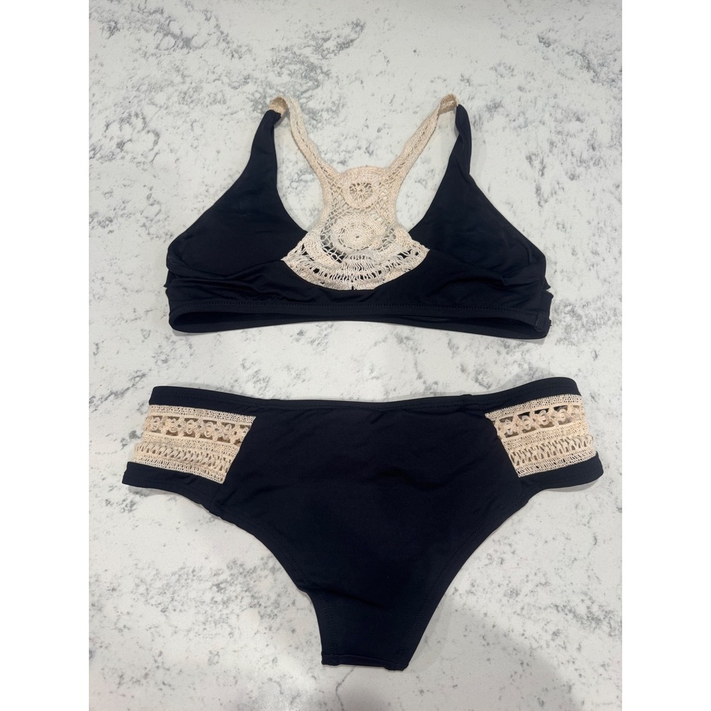 L*Space Monica Wise Black Crochet Racerback Bikini Set 2Piece Swimsuit MediumNWT - Picture 9 of 12